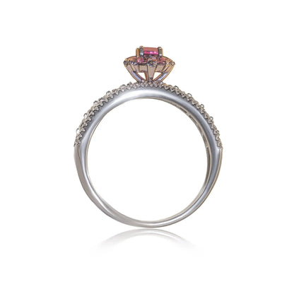 Hardik Jewels sterling silver pink gemstone ring with detailed setting and small accent stones