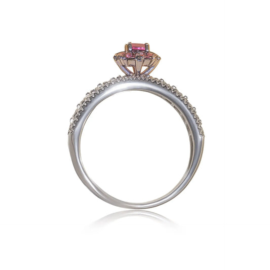 Hardik Jewels sterling silver pink gemstone ring with detailed setting and small accent stones