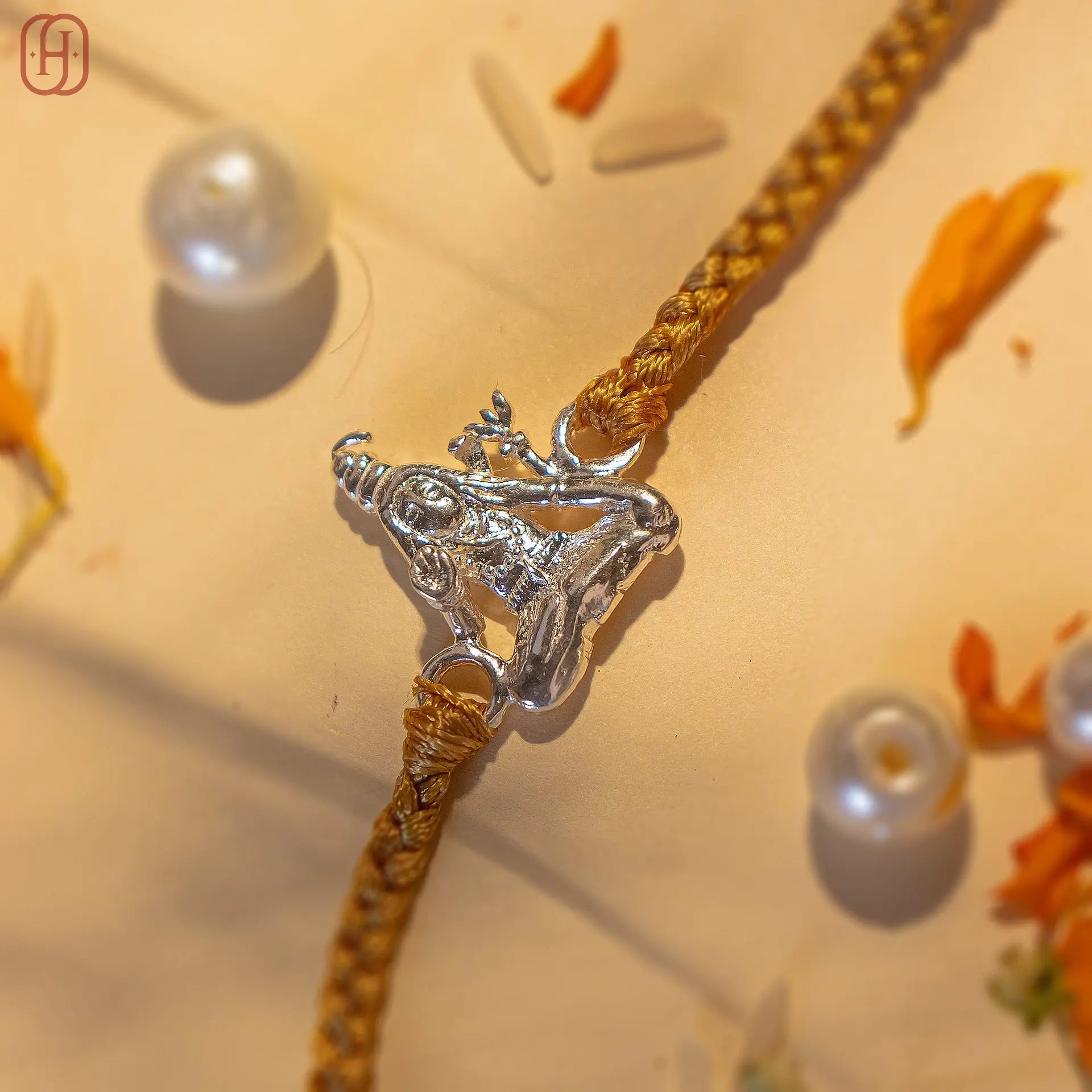 Unique Shiva rakhi for brothers with silver lord Shiva pendant on golden braided thread by Hardik Jewels